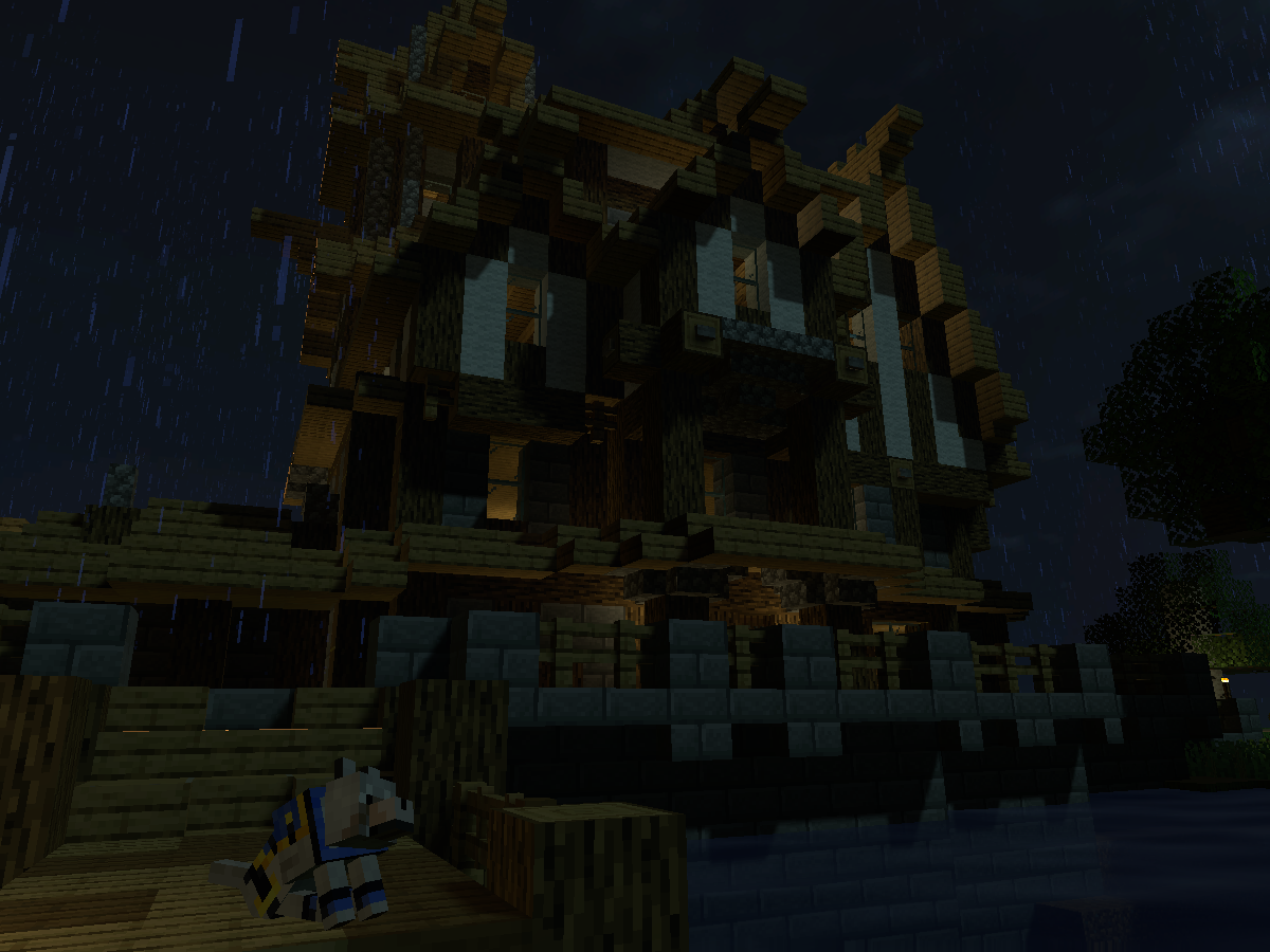 Minecraft mansion in the rain
