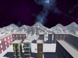 A town in the mountains in space