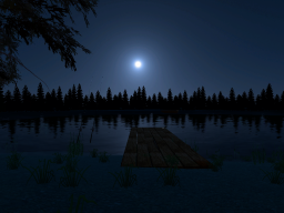 lake cabin night