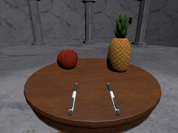 ペンとリンゴとパイナップルon the table